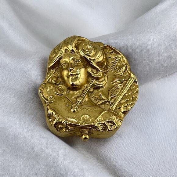 Vintage Estee Lauder Private Collection Solid Perfume Compact Art Nouveau Lady - Picture 1 of 9